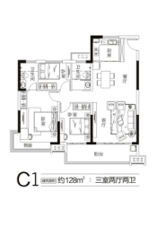 恒达君御府3室2厅1厨2卫建面128.00㎡