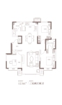 洋房标准层123平米三室两厅两卫户型