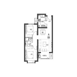 富力悦禧城89㎡户型2室2厅1卫1厨 建面89㎡