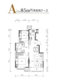 龙湖春江悦茗2室2厅1厨1卫建面85.00㎡