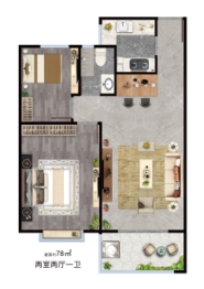 融汇爱都·紫麟台2室2厅1厨1卫建面78.00㎡