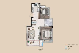 开元·山海小镇2室2厅1厨1卫建面76.00㎡