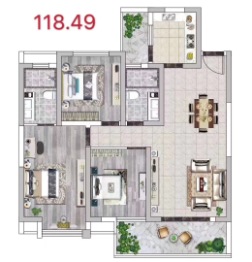 鹿园华府3室2厅1厨2卫建面118.49㎡