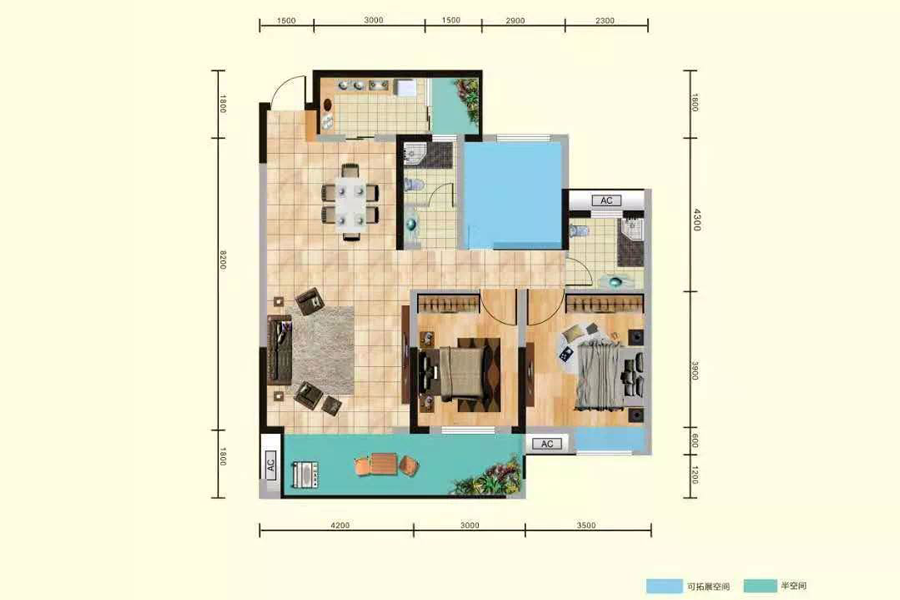 滨江学府3室2厅1厨2卫建面114.94㎡