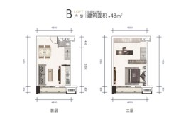 合景天汇广场2室2厅1厨1卫建面48.00㎡