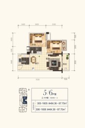 轨道御水悦居2室2厅1厨1卫建面84.36㎡