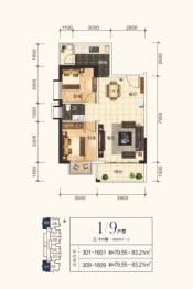 轨道御水悦居2室2厅1厨1卫建面79.55㎡