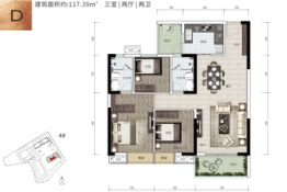 梦想枫林湾3室2厅1厨2卫建面117.39㎡