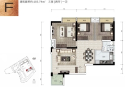 梦想枫林湾3室2厅1厨1卫建面103.74㎡