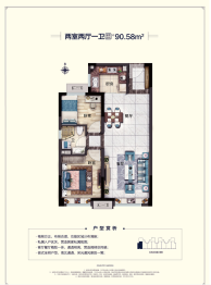 碧桂园国誉府2室2厅1厨1卫建面90.58㎡