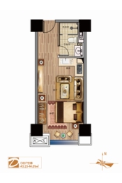 龙杰铭筑1室1厅1厨1卫建面43.23㎡