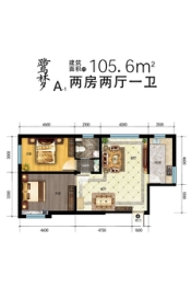 益通筑梦时代广场2室2厅1厨1卫建面105.60㎡