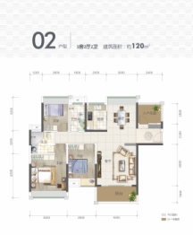 盛越华府3室2厅1厨2卫建面120.00㎡