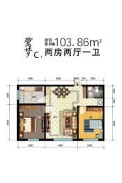 益通筑梦时代广场2室2厅1厨1卫建面103.86㎡