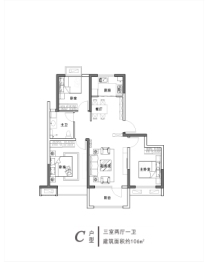 海创景苑3室2厅1厨1卫建面106.00㎡