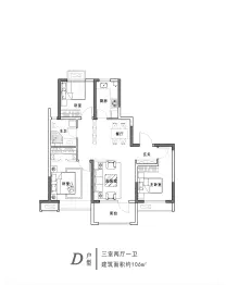 海创景苑3室2厅1厨1卫建面106.00㎡