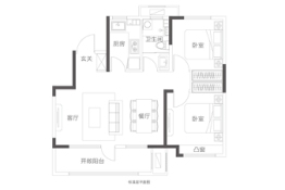 鲁能胜地2室2厅1厨1卫建面80.00㎡