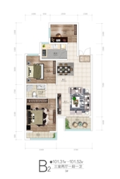 西固人家御园3室2厅1厨1卫建面101.31㎡