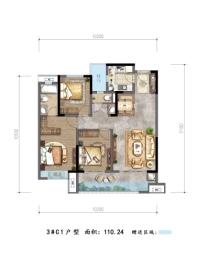 当代·中兴悦城3室2厅1厨2卫建面110.00㎡