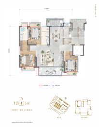 宝能·滇池九玺3室2厅1厨2卫建面129.00㎡