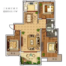 龙门·云溪学府3室2厅1厨2卫建面122.00㎡