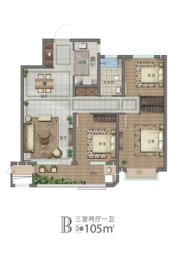 未来城首府3室2厅1厨1卫建面105.00㎡