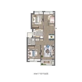 金玥湾2室2厅1厨1卫建面88.00㎡