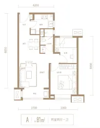 融创观澜壹號2室2厅1厨1卫建面81.00㎡