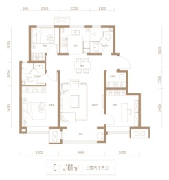 融创观澜壹號3室2厅1厨1卫建面101.00㎡