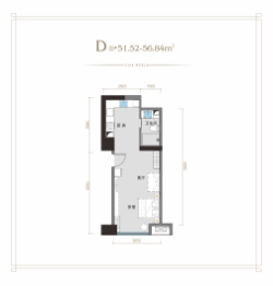 辰宇星辰荟1室1厅1厨1卫建面51.52㎡