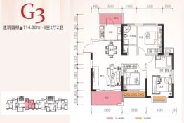 宇业 东方红郡3室2厅1厨2卫建面114.88㎡