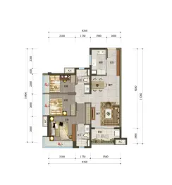万科·万荟花园（东部万科城）3室2厅1厨2卫建面90.00㎡