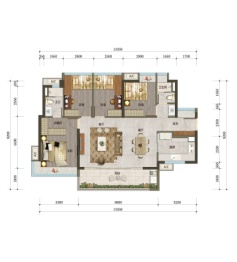 万科·万荟花园（东部万科城）4室2厅1厨2卫建面115.00㎡