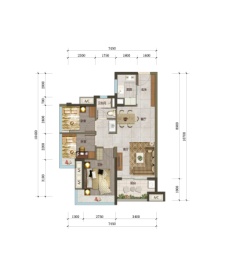 万科·万荟花园（东部万科城）3室2厅1厨1卫建面75.00㎡