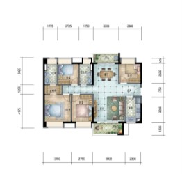 保利碧桂园新城之光4室2厅1厨2卫建面121.00㎡