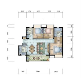 保利碧桂园新城之光3室2厅1厨2卫建面95.00㎡