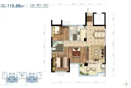 尚鑫海悦3室2厅1厨2卫建面115.86㎡