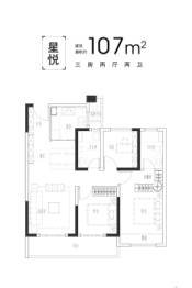 金科·世茂 星澜都会3室2厅1厨2卫建面107.00㎡