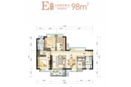 莞民投·众筑悦璟台3室2厅1厨2卫建面98.00㎡