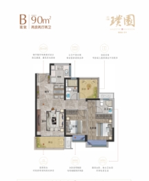 佳兆业·龙溪璞园2室2厅1厨2卫建面90.00㎡