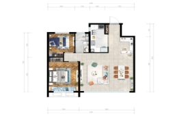 绿地·西斯莱公馆2室2厅1厨1卫建面88.00㎡