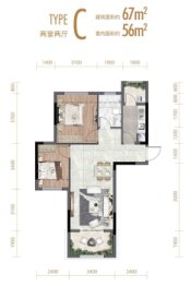 东原·千山原2室2厅1厨1卫建面67.00㎡