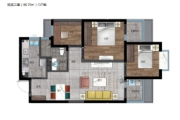 清韵颐景苑3室2厅1厨1卫建面86.79㎡