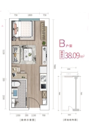 红馆1室1厅1厨1卫建面38.09㎡