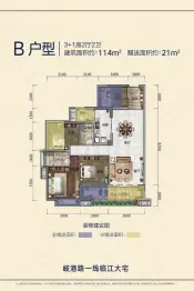 博达外滩3室2厅1厨2卫建面114.00㎡