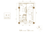 建面104㎡一室一厅户型