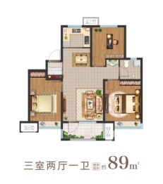 天一仁和·宸璟锦里3室2厅1厨1卫建面89.10㎡