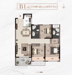 文锦城四期天玺府3室2厅2卫建面107.65㎡