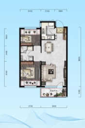 御湖壹号2室2厅1厨1卫建面80.00㎡