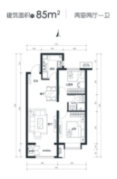 保利·悦公馆2室2厅1厨1卫建面85.00㎡